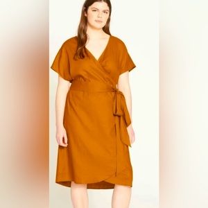 Universal Standard Tulip Hem Linen Dress in Caramel